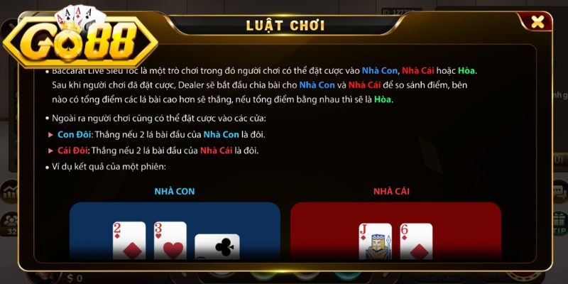 Hướng dẫn cách chơi Baccarat Go88 